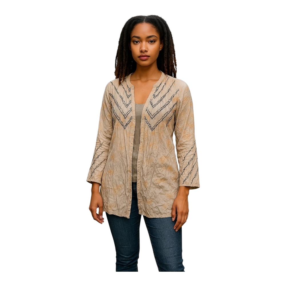 Chaser Tan Embroidered Open Cardigan